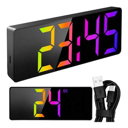 Digital LED-Väckarklocka – Alarmklocka med Färgdisplay, Temperatur & Snooze