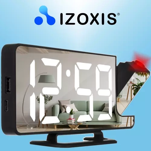 Digital Väckarklocka med Projektor – LED-Display, Spegel & USB-C - Bild 14