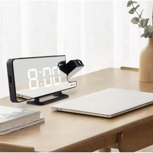 Digital Väckarklocka med Projektor – LED-Display, Spegel & USB-C - Bild 6