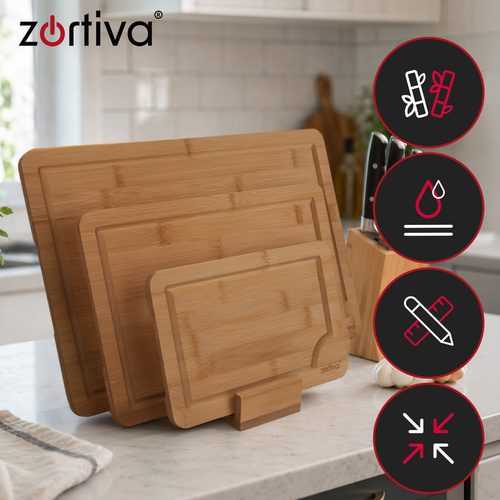 Skärbrädor i Bambu 3-pack – Skärbrädeset med Hållare & Saftspår - Bild 4