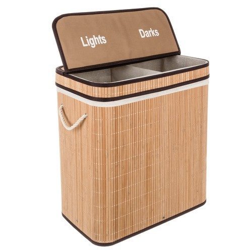 Tvättkorg 100 L med 2 Fack – Tvättsorterare i Bambu med Avtagbar Tyginsats - Bild 5