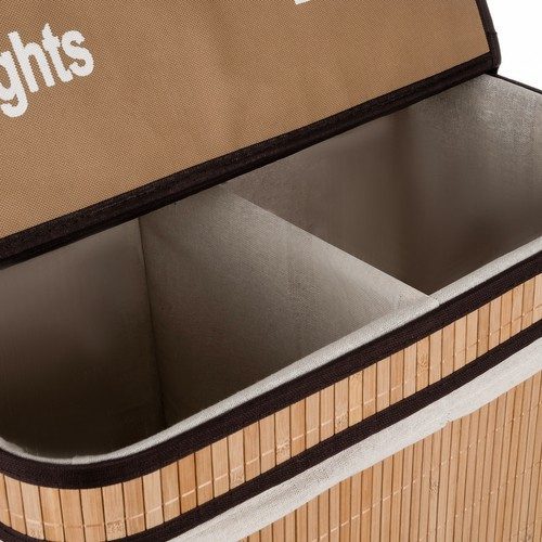 Tvättkorg 100 L med 2 Fack – Tvättsorterare i Bambu med Avtagbar Tyginsats - Bild 6