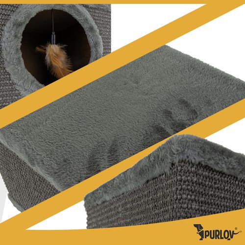 Kattkoja med Klösbräda – Kattbädd i Plysch med Sisal & Leksak - Bild 7