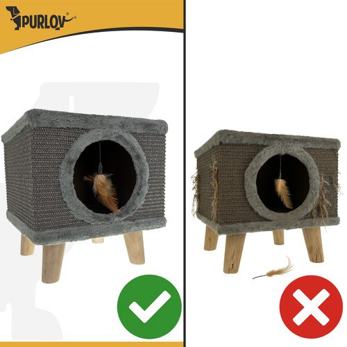 Kattkoja med Klösbräda – Kattbädd i Plysch med Sisal & Leksak - Bild 6
