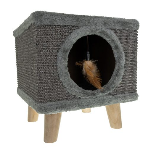 Kattkoja med Klösbräda – Kattbädd i Plysch med Sisal & Leksak - Bild 9