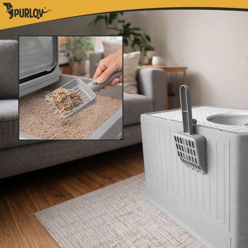 Stängd Kattlåda – Katttoalett med Utdragbar Låda & Spade - Bild 5
