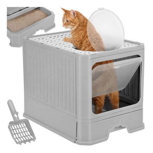 Stängd Kattlåda – Katttoalett med Utdragbar Låda & Spade