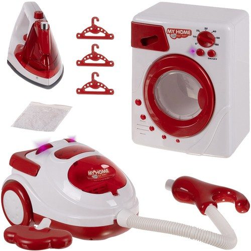 Leksaksset Hushållsapparater – Dammsugare, Tvättmaskin & Strykjärn med Ljus & Ljud