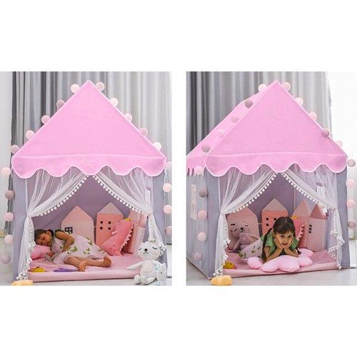 Barntält Hus – Lektält med Ljusslinga & Golvmatta, Rosa - Bild 4