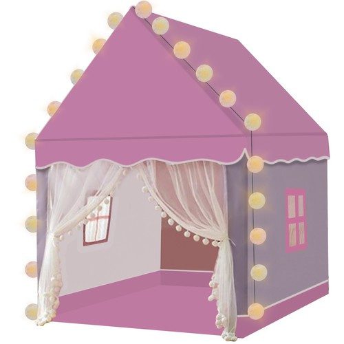 Barntält Hus – Lektält med Ljusslinga & Golvmatta, Rosa - Bild 3