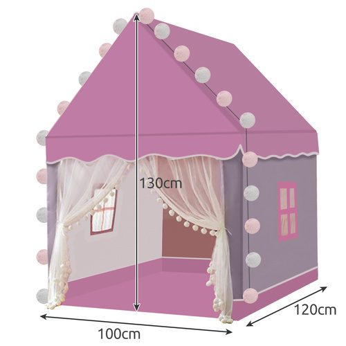Barntält Hus – Lektält med Ljusslinga & Golvmatta, Rosa - Bild 2