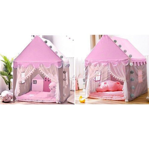 Barntält Hus – Lektält med Ljusslinga & Golvmatta, Rosa - Bild 5