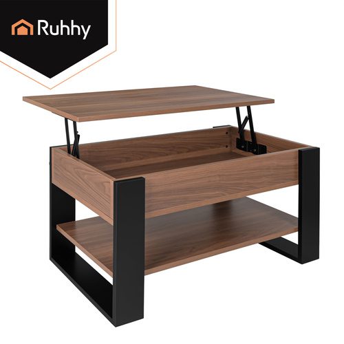 Soffbord 92 x 51 cm – Lyftbart Vardagsrumsbord med Förvaring & Hylla - Bild 13