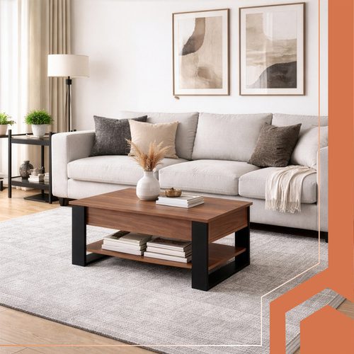 Soffbord 92 x 51 cm – Lyftbart Vardagsrumsbord med Förvaring & Hylla - Bild 3