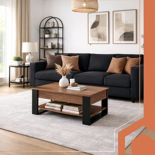 Soffbord 92 x 51 cm – Lyftbart Vardagsrumsbord med Förvaring & Hylla - Bild 5