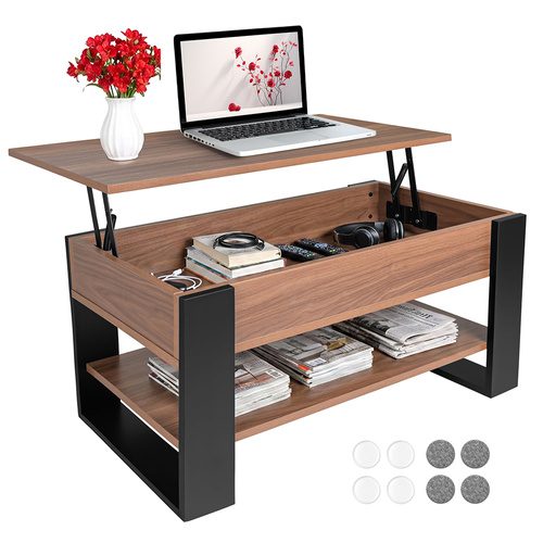 Soffbord 92 x 51 cm – Lyftbart Vardagsrumsbord med Förvaring & Hylla