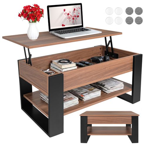 Soffbord 92 x 51 cm – Lyftbart Vardagsrumsbord med Förvaring & Hylla - Bild 16