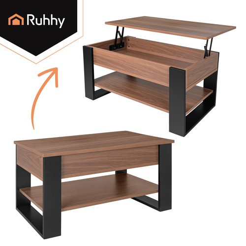 Soffbord 92 x 51 cm – Lyftbart Vardagsrumsbord med Förvaring & Hylla - Bild 11
