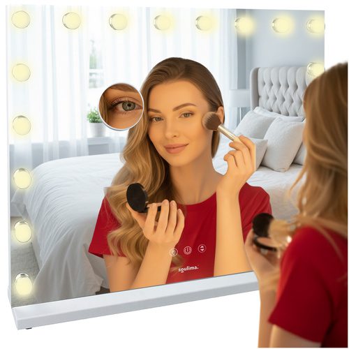LED Sminkspegel Hollywood 80 x 62 cm – 18 LED-Lampor & 10x Förstoringsspegel