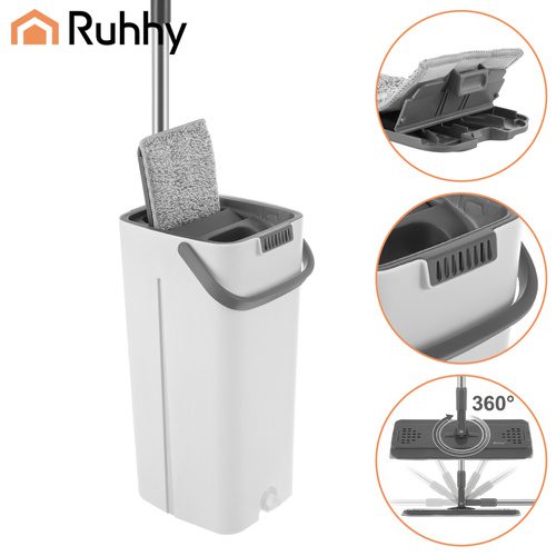 Platt Mopp med Dubbelkammarhink 8,5 L – Handsfree Urvridning & 3 Moppskydd - Bild 6