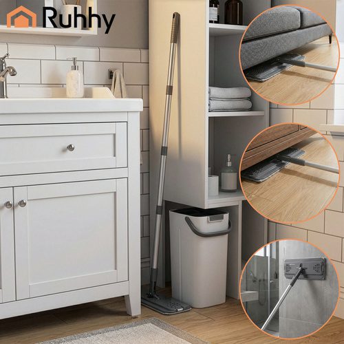 Platt Mopp med Dubbelkammarhink 8,5 L – Handsfree Urvridning & 3 Moppskydd - Bild 3