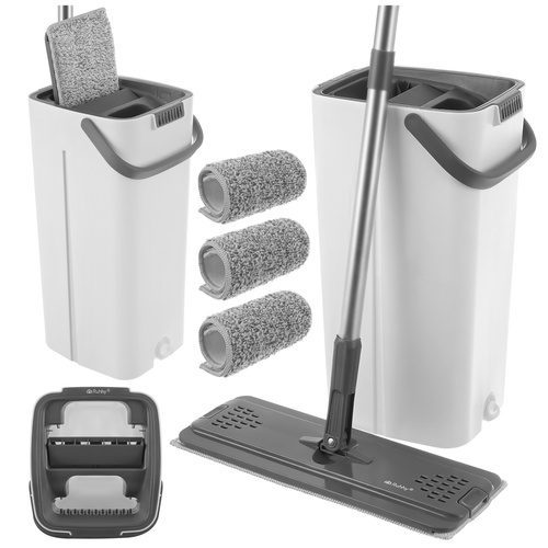 Platt Mopp med Dubbelkammarhink 8,5 L – Handsfree Urvridning & 3 Moppskydd