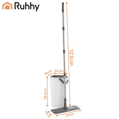 Platt Mopp med Dubbelkammarhink 8,5 L – Handsfree Urvridning & 3 Moppskydd - Bild 2