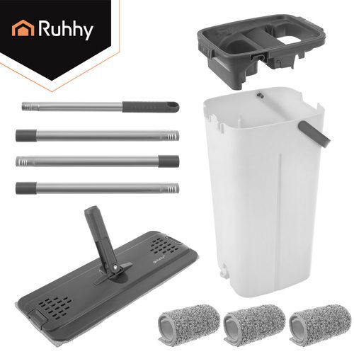 Platt Mopp med Dubbelkammarhink 8,5 L – Handsfree Urvridning & 3 Moppskydd - Bild 7