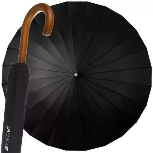Vindstabilt Paraply 24 Spröt – Extra Stort Regnparaply med Trähandtag & Fodral