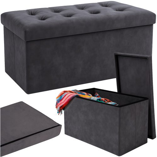 Sittpuff i Sammet med Förvaring 110 L – Hopfällbar Sittpuff XXL 76 x 38 x 38 cm