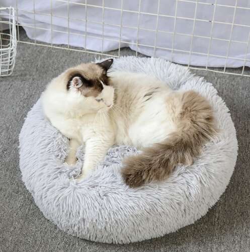 Hundbädd Ø60 cm – Mjuk Plyschbädd med Halkfri Botten, Grå - Bild 3