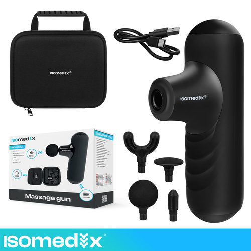 Mini Massagepistol – Handhållen Muskelmassage med 5 Lägen & 4 Massagehuvuden
