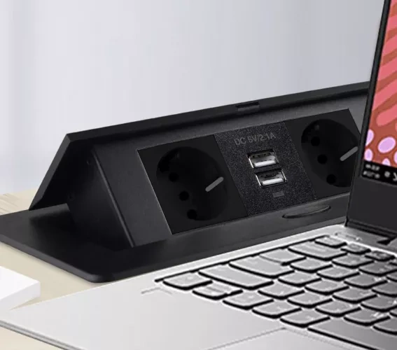 Infällt USB-Uttag för Bänkskiva – Utdragbar Uttagspanel med 2 Eluttag & 2 USB - Bild 3