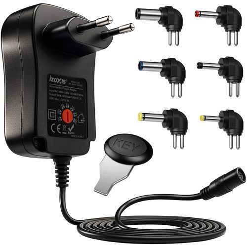 Universell Nätadapter 30 W – Justerbar DC-Adapter med USB & 6 Kontakter