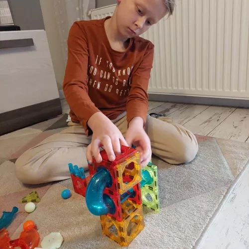 Magnetiska Byggklossar 77 Delar – Magnetbana med Lysande Bollar - Bild 3