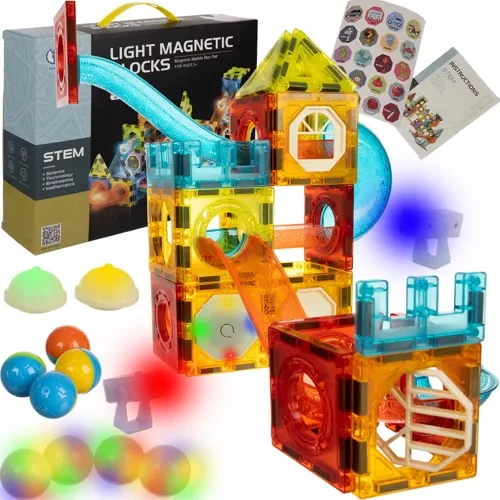 Magnetiska Byggklossar 77 Delar – Magnetbana med Lysande Bollar