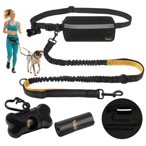 Midjebälte med Koppel – Handsfree Hundkoppel med Stötdämpare & Midjeväska