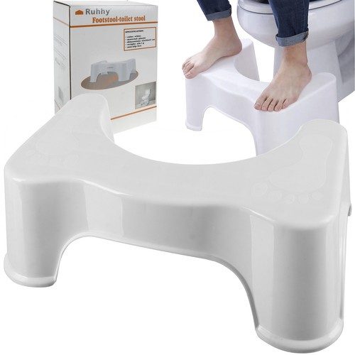 Toalettpall Vit Plast - Ergonomisk Fotpall med Halkskydd 42 x 17 x 26 cm