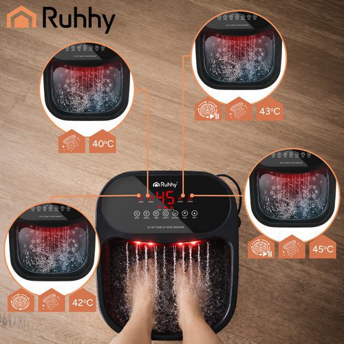 Uppvärmt Fotspa 13 L – Fotmassagerare med Hydromassage, Värme, Timer & Vattenkaskad - Bild 7