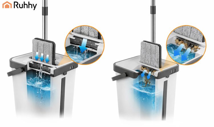 Spraymopp med Dubbelkammarhink 11 L – Platt Mopp med Handsfree Urvridning & 3 Moppskydd - Bild 32