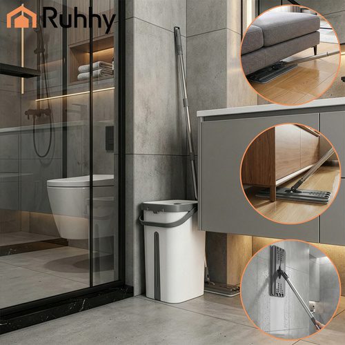 Spraymopp med Dubbelkammarhink 11 L – Platt Mopp med Handsfree Urvridning & 3 Moppskydd - Bild 4