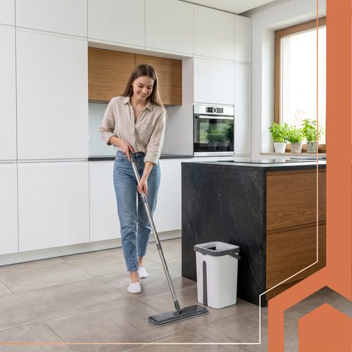 Spraymopp med Dubbelkammarhink 11 L – Platt Mopp med Handsfree Urvridning & 3 Moppskydd - Bild 5