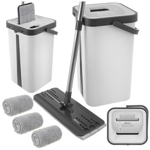 Spraymopp med Dubbelkammarhink 11 L – Platt Mopp med Handsfree Urvridning & 3 Moppskydd