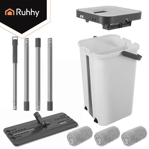 Spraymopp med Dubbelkammarhink 11 L – Platt Mopp med Handsfree Urvridning & 3 Moppskydd - Bild 15