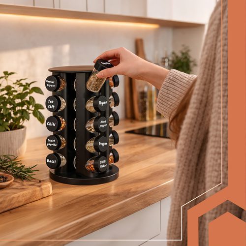 Kryddburkar 20-pack 90 ml – Roterande Kryddställ med Etiketter & Tratt - Bild 3