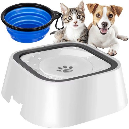 Vattenskål 1500 ml – Stänkskyddad Hund- & Kattskål med Reseskål