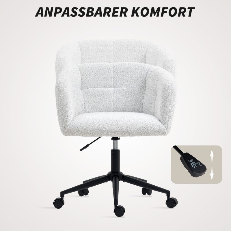Ergonomisk Kontorsfåtölj – Krämfärgad Sammet-Linne Look med Höjdjustering