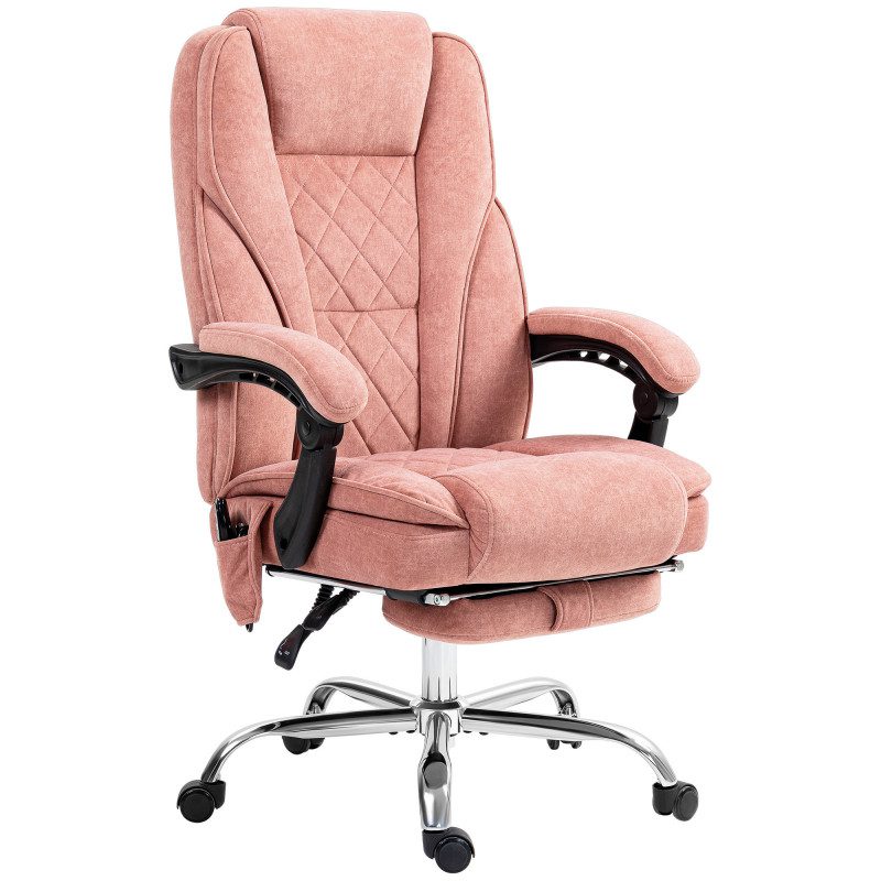 Massagekontorsstol med Fotstöd & Värmefunktion, Rosa Sammet
