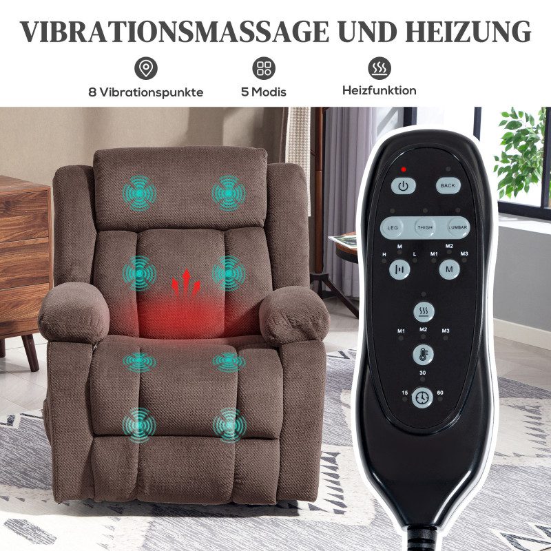 Fåtölj med Massage & Värme – Brun Sammet, 92 x 92 x 102 cm