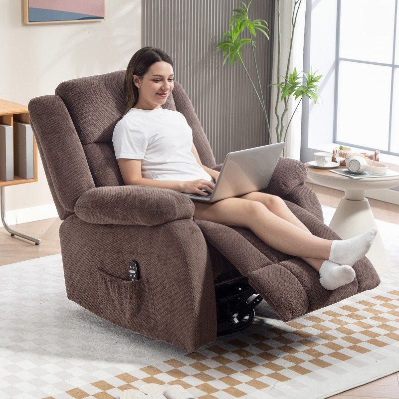 Fåtölj med Massage & Värme – Brun Sammet, 92 x 92 x 102 cm